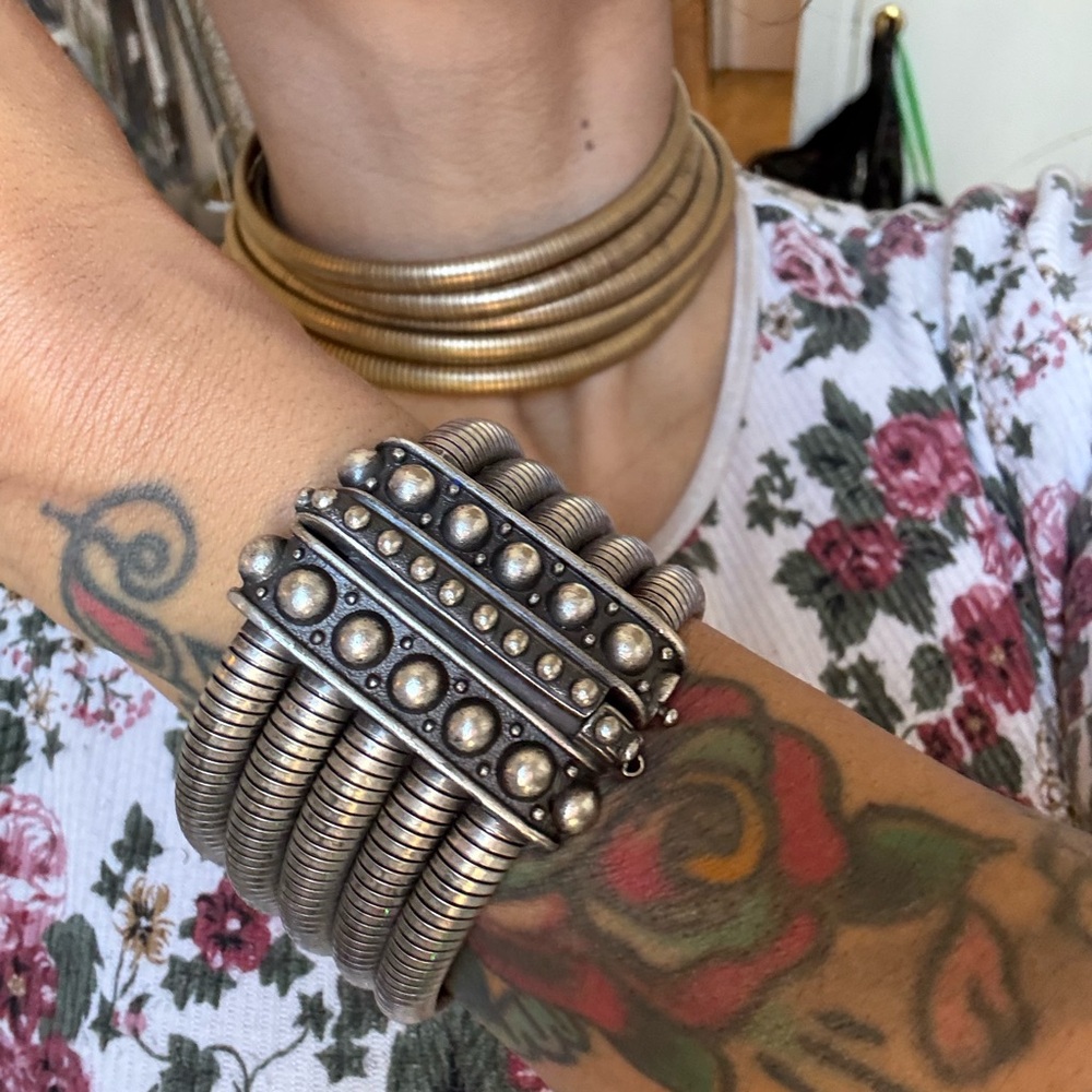 Bronze Coil Bracelet with Chain Detail - Picture 6 of 6